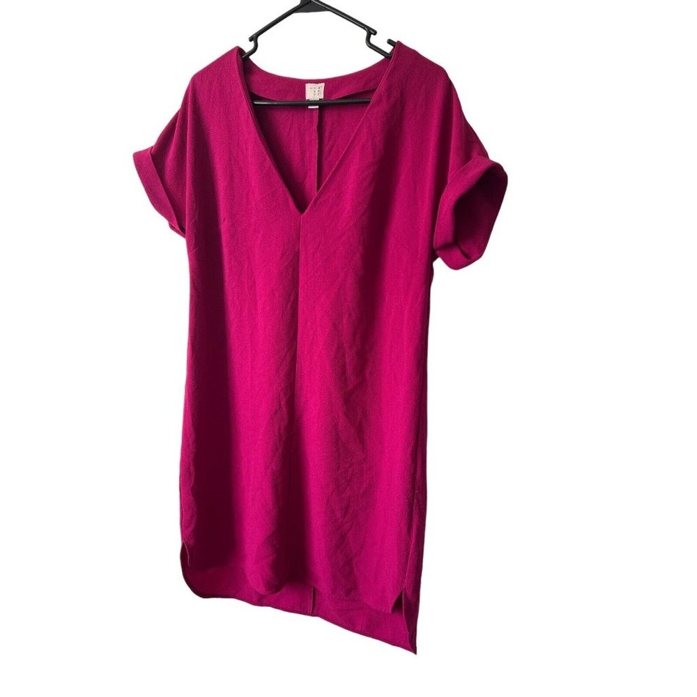 A New Day fuschia  Pink v neck cuffed sleeve Midi Sheath Dress size Medium - Picture 2 of 9